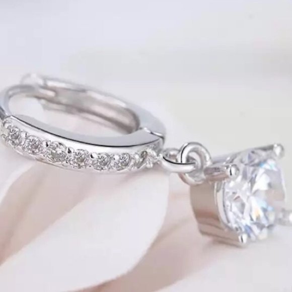 New Sterling Silver Huggie Hoop Crystal Earrings - Picture 7 of 9